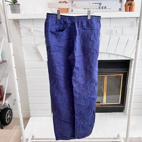 Z Zegna 100% Linen Relaxed Deep Blue Drawstring Trousers Pants - Picture 5 of 7